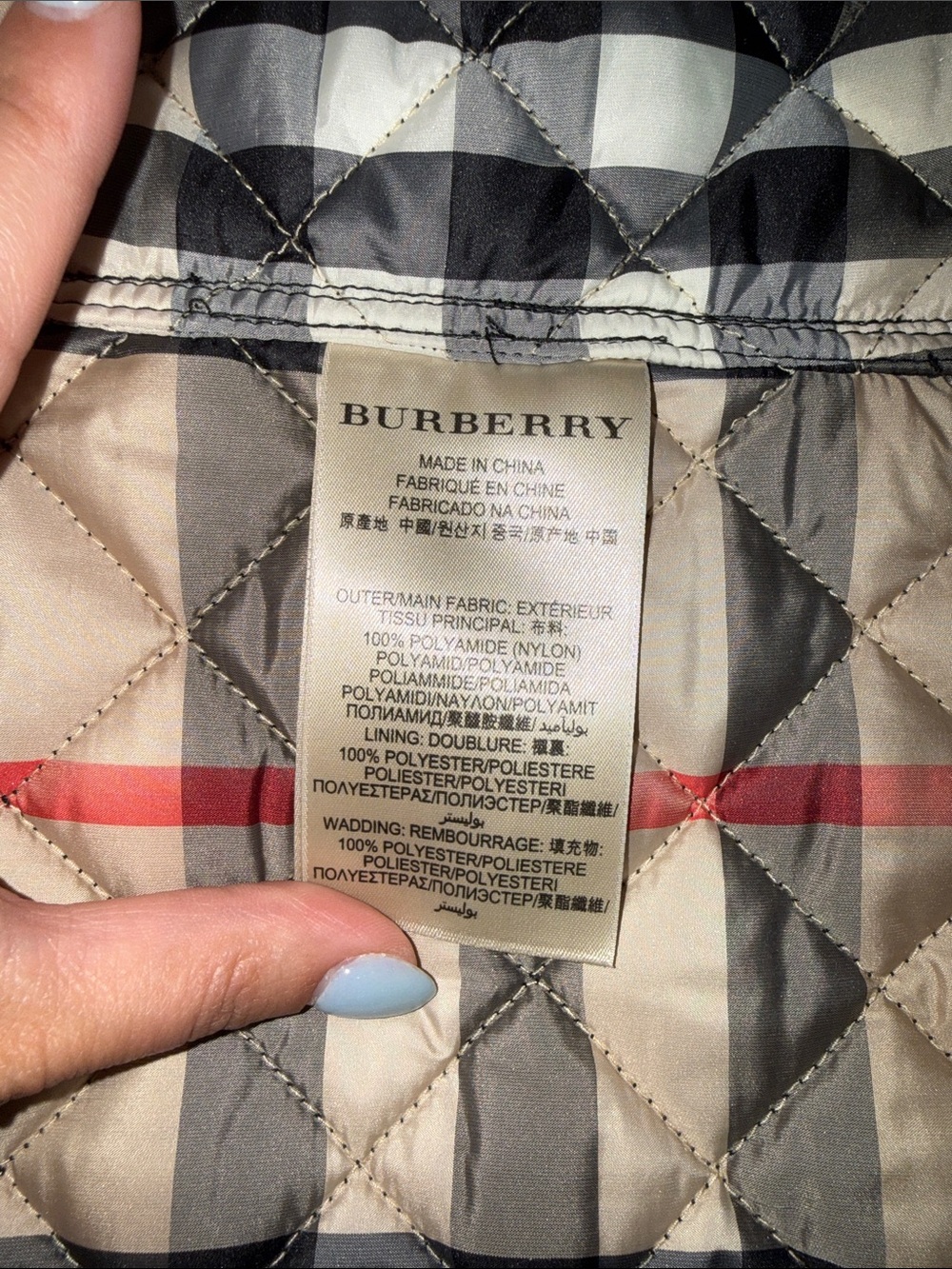 Burberry Black Quilted Lightweight Jacket with Signature Check Cuffs - Picture 7 of 12